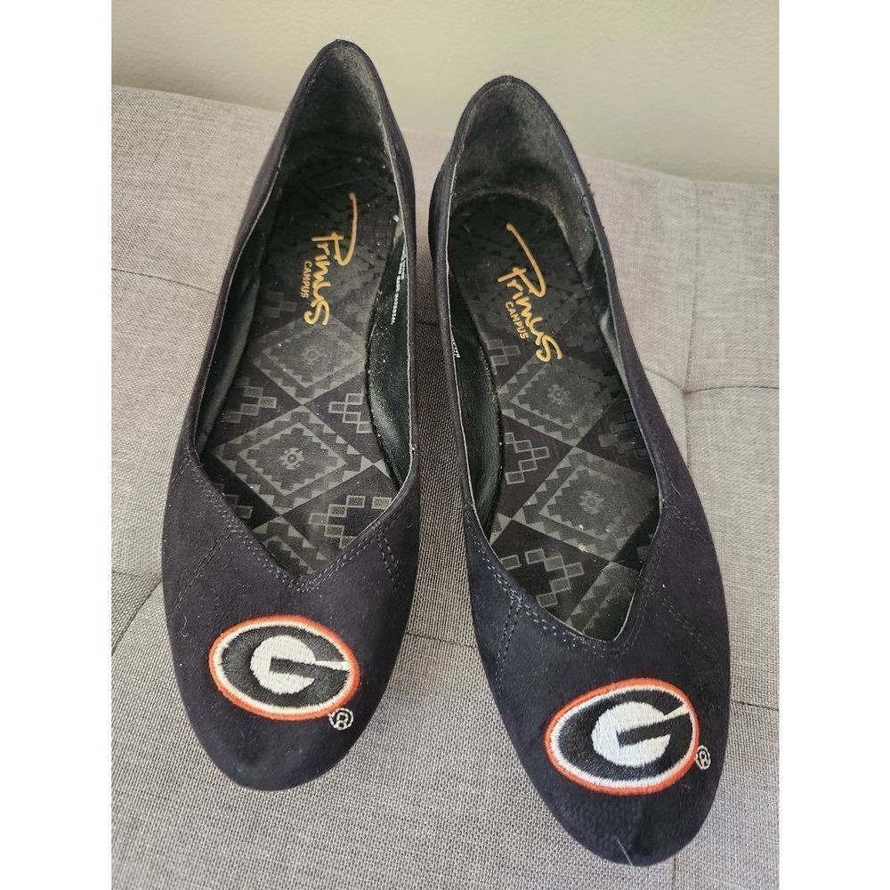 Georgia Bulldogs Logo Black Suede  Ballet Flats Women's 7.5